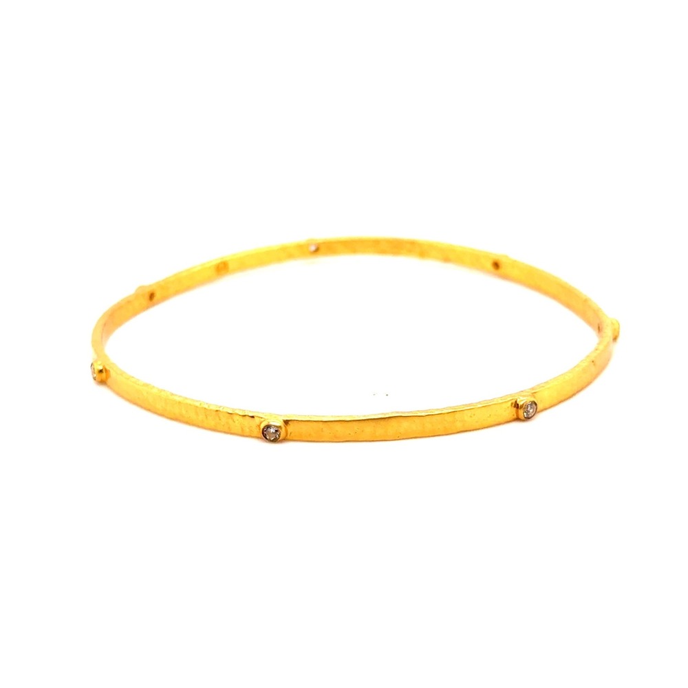 Julie Vos Crescent Stone Bangle 24K Gold Plate Hammered Stacking Bracelet 8"